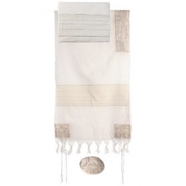 Jerusalem Tallit in Silver Hand Embroidered by Yair Emanuel