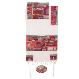 Jerusalem Tallit in Color  Completely Hand Embroidered by Yair Emanuel