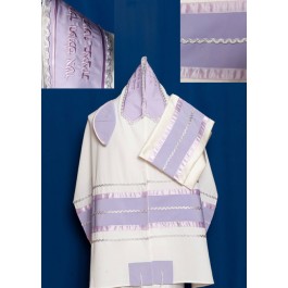 White Cotton Tallit with Lavender Stripe