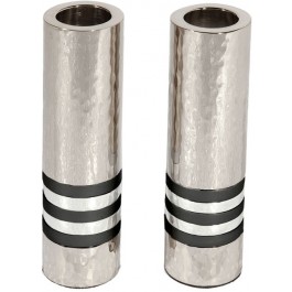 Emanuel Cylinder Shaped Hammered Candlesticks- Black Rings