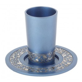 Emanuel Anodized Aluminum Kiddush Cup with Lace Design Blue