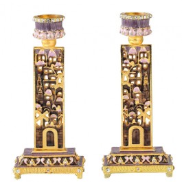 Hand Painted Candlesticks with city Wall Design