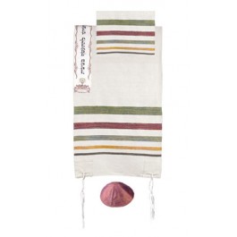 Hand Woven Raw Silk Tallit with Embroidered Atara Multi Color B