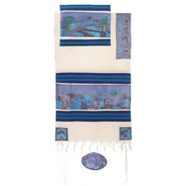Jerusalem Dove in Blue Woven Cotton and Silk Tallit