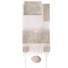 Jerusalem Tallit in Silver  Completely Hand Embroidered by Yair Emanuel