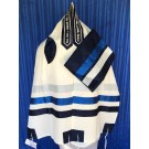 White Wool Tallit with Blue and Silver Stripes