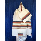 White Wool Tallit with Colored Stripes
