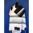 White Wool Tallit with Black and Blue Stripes