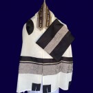 White Wool Tallit with Grey Design