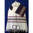 White and Navy Multi Color Wool Tallit