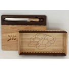 Two Tone Hardwood Challah Board W/ Knife And Matching Tray
