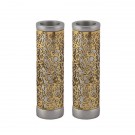 Emanuel Round Candlesticks with Metal Cutout Silver and Gold