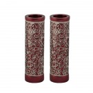 Emanuel Round Candlesticks with Metal Cutout Maroon