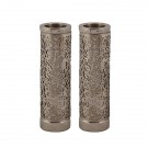 Emanuel Round Candlesticks with Metal Cutout Silver