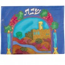 Panorama blue Silk Painted Challah Cover