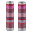 Emanuel Anodized Cylinder Candlesticks Rings Reds