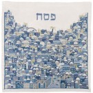 Emanuel Full Embroidered Matzah Cover Jerusalem Blue