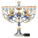 Hand Painted Blue and Ivory Regal Lion Menorah