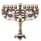Hand Painted Enamel Menorah  Embellished with a Doves and Flower Design