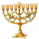 Hand Painted Enamel Menorah  with a Tree Design