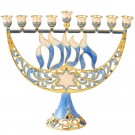 Hand Painted Enamel Menorah with a Star of David and Hanukkah Design