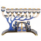 Blue Enamel Menorah with Jerusalem City Design