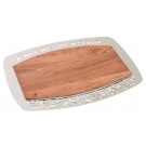 Rectangle Wooden Challah Tray with Laser Cut Stainless Steel