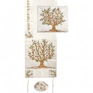 Embroidered Raw Silk Tallit Tree of Life Brown