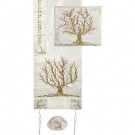 Embroidered Raw Silk Tallit Tree of Life Gold