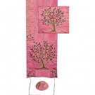 Embroidered Raw Silk Tallit Tree of Life Pink